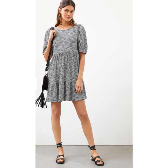 DAILY PRACTICE by ANTHROPOLOGIE Flounced Mini Dress in Black/White Spacedye - Picture 2 of 12